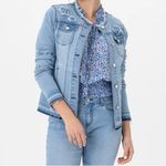 Renuar Distressed Star Accented Collarless Denim Jacket Photo 2