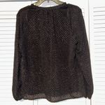 Nanette Lepore Women's Ruffle Front Top Blouse Long Sleeve Shimmer Size M Black Photo 2