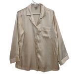 Jones New York  Long Sleeve Satin Button Down Blouse Beige Size Medium Photo 0