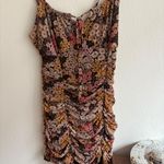 Ultra Flirt Floral Ruched Mini Dress Spaghetti Strap Tie Front Brown Pink Size M Photo 4