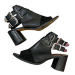 Topshop Block Buckle Strapped Peep Toe Heels Bootie’s, Black Leather Sz 37, 6.5 Photo 0