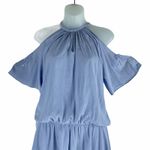 Ramy Brook  Eileen Cold Shoulder Satin Mini Dress Light Blue Size S Photo 2