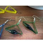 Glass Triangle Dangle Earrings Colorful Funky‎ Statement Jewelry Blue Photo 3