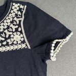 Talbots Shirt Womens SP Petite Navy Embroidered Cap Sleeve Cotton Casual Top Photo 4