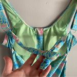Pink Lily  Floral Zip-Front One Piece Swimsuit Blue Pink Green Size Medium Photo 3
