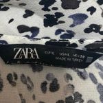 ZARA White Black Leopard Long Sleeve V Neck Pleated Faux Wrap Aline Mini Dress L Photo 3