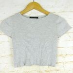 Brandy Melville  Ribbed Crop Top Womens One Size Gray Lettuce Hem Short Sleeve Photo 1