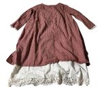 Red Gingham Long Dress with Lace Hem Photo 1