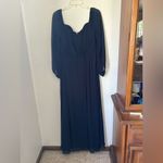 Dessy off the shoulder midnight navy puff sleeve maxi dress size 14 Blue Photo 4