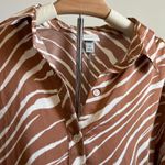 A New Day  Women's Brown Zebra Print Satin Button Down Shirt - Size Small - NWT Photo 3