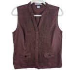 Marina Luna 100% Linen Brown Sleeveless Pintuck Button Up Blouse Size L Size L Photo 0