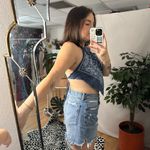 Fashion Magazine Y2k vintage Denim Halter top Blue paisley open back Photo 4