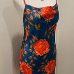 Cantonwalker Navy & Red Floral Cowl Neck Sleeveless Satin Slip Mini Dress Photo 9