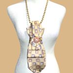 “Dainty Dapper”Golden design necktie Necklace with floral brooch Gold Photo 1