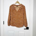 J. Crew Drapey Ruffleneck Top in Brushstroke Printed 365 Crepe XS Orange Photo 1