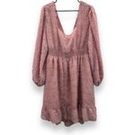 SheIn Pink Feather Fringe Tie Open Front Long Sleeve Mini Dress Size 4XL Photo 3
