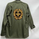 Green Military Style Jacket xs Tiger Patch Queen Bee gold tone sequins graphic Photo 11