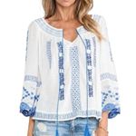 Free People Silver Spring Blue and White Embroidered Crochet Boho Blouse XS Photo 1