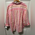Chico's  100% Linen Shirt Womens Size 4 US 20 3/4 Sleeve Abalogne Shell Buttons Photo 4