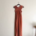 Flawless Brown Shirred Criss Cross Maxi Dress - Medium Photo 8