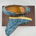 Gucci  CLASSIC BLUE DENIM MONOGRAM HORSEBIT ESPADRILLE WEDGES 37 Photo 4