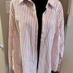Torrid Long Sleeve Button Down Stripe White Red Coastal Casual Beach Lounge 2X Photo 0