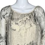 Tempo Paris Shirt Womens Small Cream Gray Snake Print Silk Blouse Edgy Casual Photo 3