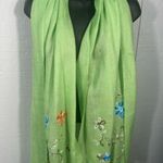 Green Floral Embroidered Scarf EUC Photo 2