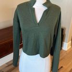 Matching Set Green Textured Knit Long Sleeve Top Drawstring Pants Size M Photo 3