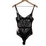 NWT Open‎ Back Black Goth Floral Lace and Mesh Bodysuit Size M Photo 1