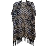 Boho western Navy Blue black Sheer tassel fringe kimono cover up Fall Festival Size undefined Photo 2