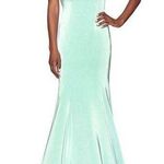 Faviana Satin Open Criss Cross Back Mermaid Gown Sage Green Size 2 NWT Photo 0