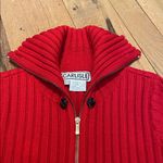 Carlisle  Vtg Heavy Ribbed Merino Wool Red Cowl Neck Button Zip Cardigan Jacket L Photo 14