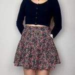 Hippie Laundry Black & Red Floral Flower-Pattern Tiered Chiffon Mini Skater Skirt | Photo 1