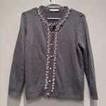 ZARA  Gray Pearl Embellished Cardigan Sweater Size‎ Small Photo 0