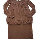 Stefanel Dress Womens Small Brown Long Sleeve Blouson Bubble Hem Viscose Ruched Photo 0