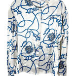 Oscar de la Renta VTG Expressions Woman's Sz 10 White & Blue Rope Satin Blouse Photo 0