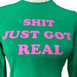 Edikted Green Long Sleeve Graphic Tee Pink Retro Bubble Lettering Y2K Small Photo 0