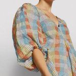 Ganni ππ Seersucker Check Dress ~ Midi Tent Plaid Picnic Balloon Sleeve Size 40 Photo 10