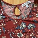 Stem & wine womens burgundy plum floral blouse size large bell sleeve crochet Photo 4