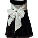 Betsey Johnson  Black Sequin Strapless White Bow Tulle Evening Cocktail Dress Sz8 Photo 1