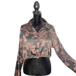 Just Polly Oriental Asian Dragon Crop Top Size XL‎ Floral Black Long Sleeve Photo 3