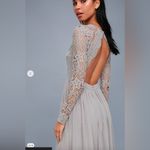 Lulus Awaken My Love Light Grey Long Sleeve Lace Maxi Dress Size Small Gray Photo 2