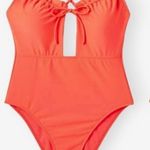 Shade & Shore NWT  Orange Red Cutout Front Detail Ruffle One Piece Swimsuit M Photo 0