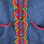 Lizwear Sweater Vest Sleeveless Knit Beaded Pockets Blue Red Size S Photo 2