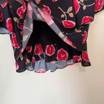 Kate Spade New York Rose Print Flutter Sleeve Blouse Top Black Pink XS Photo 2