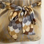 Alice & Trixie  SILK Blouse top LARGE geometric Tie Back tan Beige Womens Photo 6