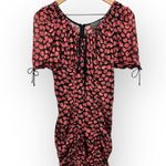 Dress Forum Black Red Short Sleeve Floral Print Drawstring Ruched Dress Small Photo 4
