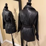 Faux leather jacket pu leather coat trench parka fall coat motorcycle jacket Black Size XS Photo 2