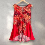 Free People Backyard Tunic Pimento Combo Women's S Red Floral Swing Party Boho Photo 2